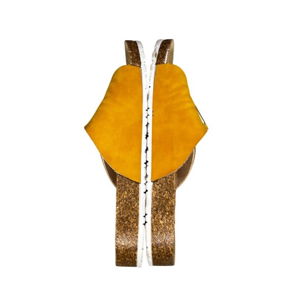Yellow Suede Buckle Slide Sandals With Cork Sole - Picture 5 of 7